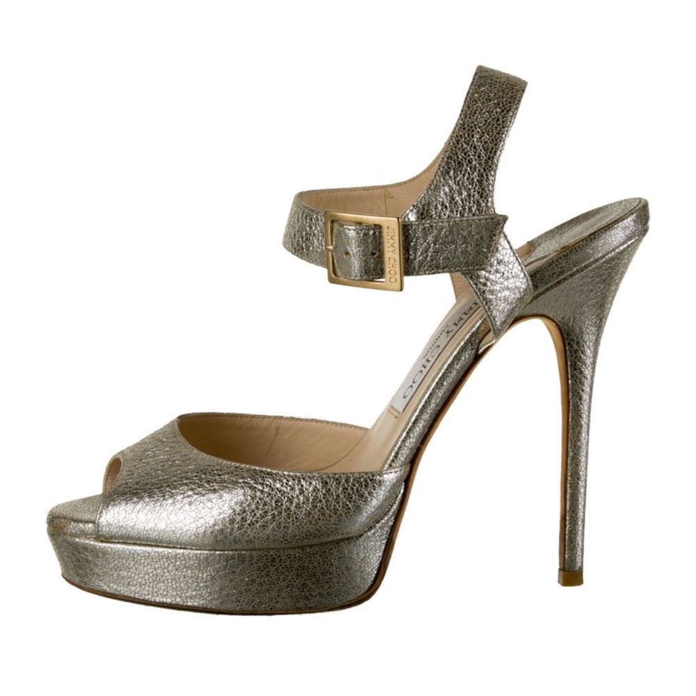 Jimmy Choo Silver Peep Toe Heels